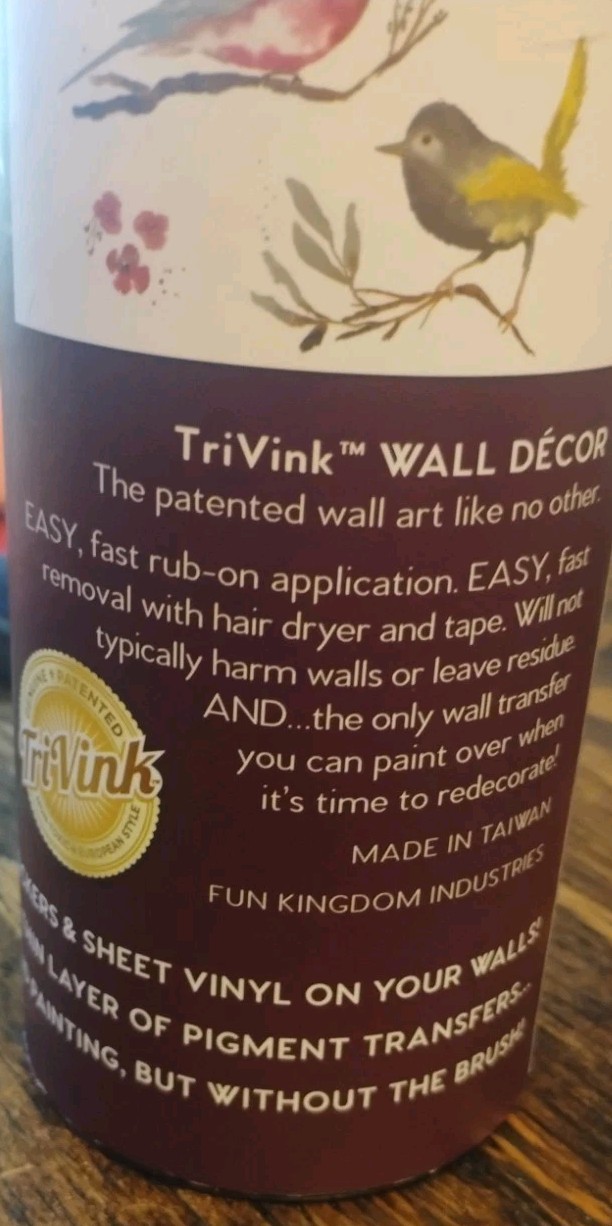 TriVink Removable Multicolor Vinyl Birds Wall Decal 11x22in WallArt