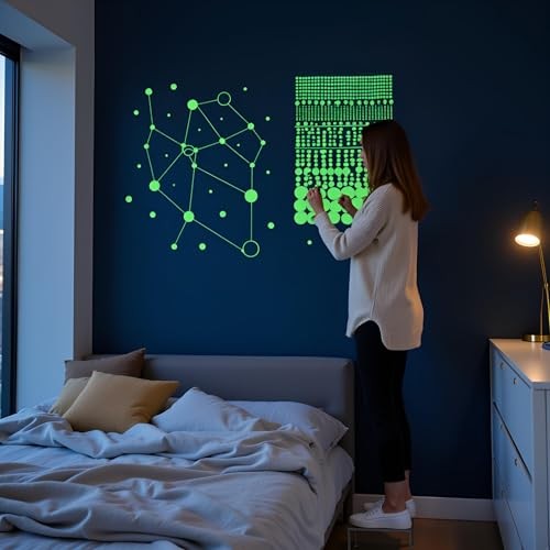 1 Sheet Glow in The Dark Wall Stickers, 407 Pcs Removable Dots White