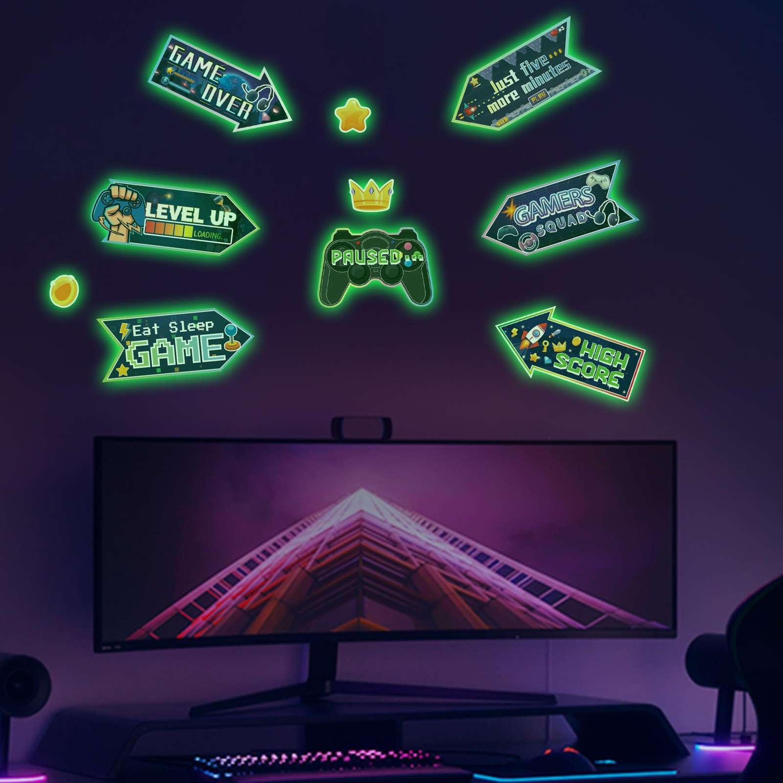 10 Pcs Glow in The Dark Video Game Wall Stickers, Game Controller Video Gamin…