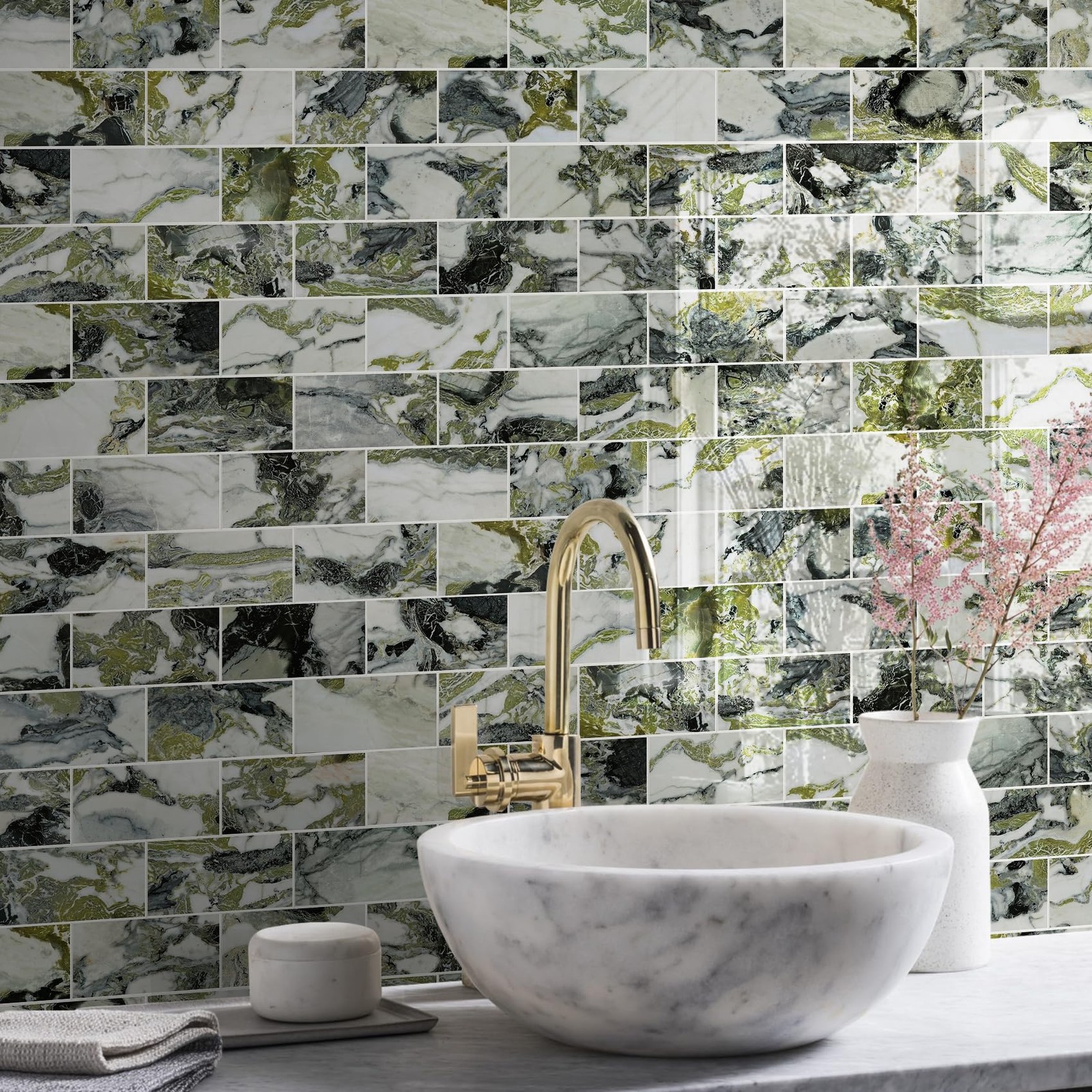 100-Piece Glossy Ice Green Peel and Stick Backsplash Tile,3"x6" PVC Subway …