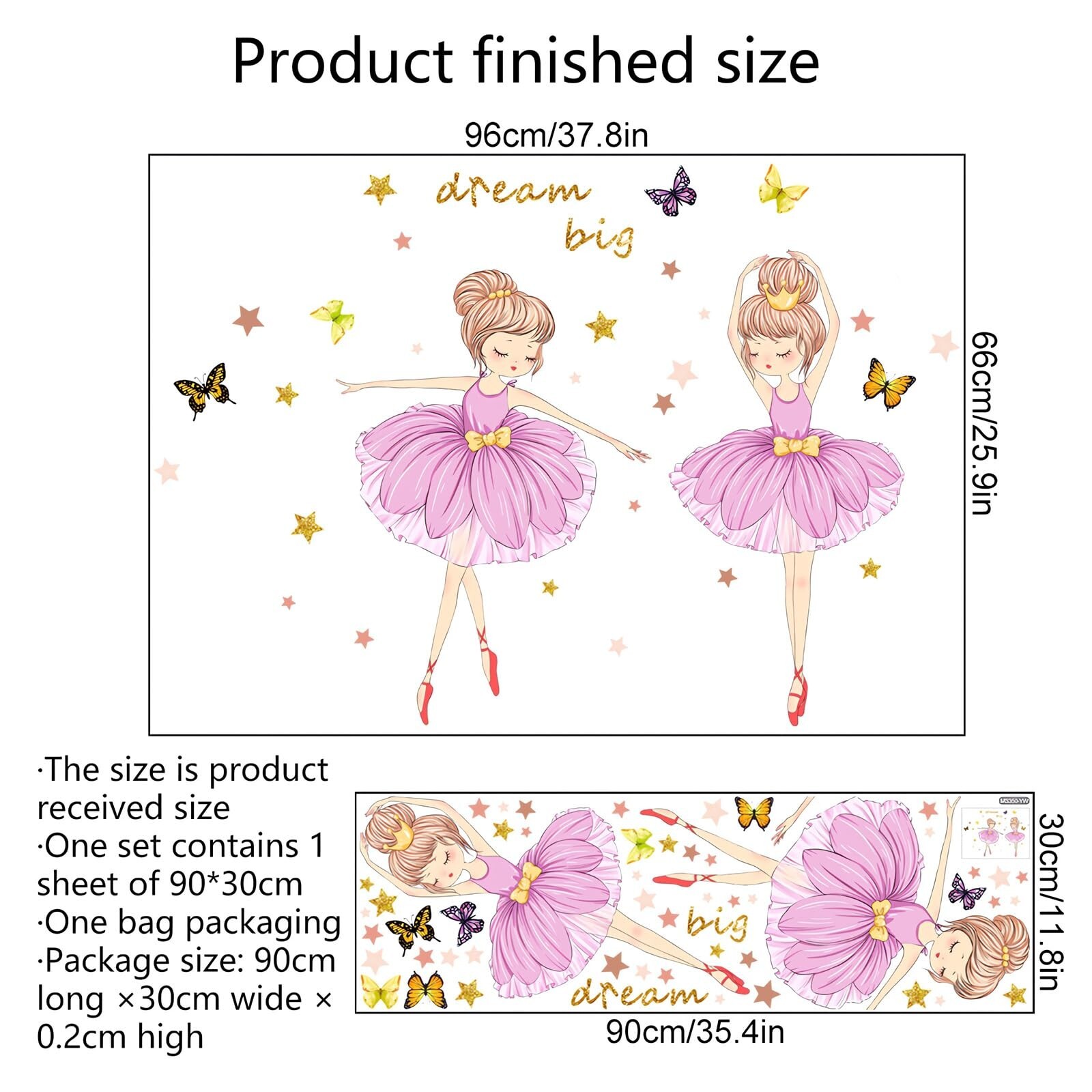 Lovely Dancing Pink Ballet Girl Wall Stickers, sacinora DIY Art Wall Decals R…