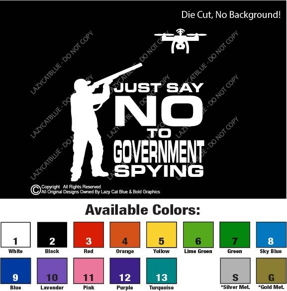 Say No To Government Spying Drone Hunter Decal Sticker Shoot Anti Spy US Privacy