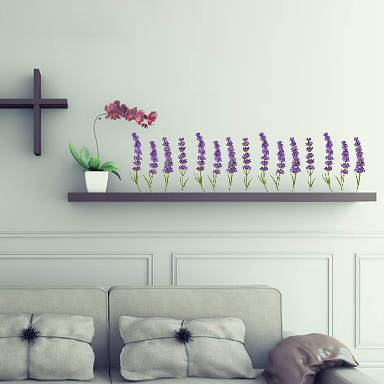 Maydahui 6 Sheets Lavender Flowers Wall Decals Garden Purple Floral Wall Corn…