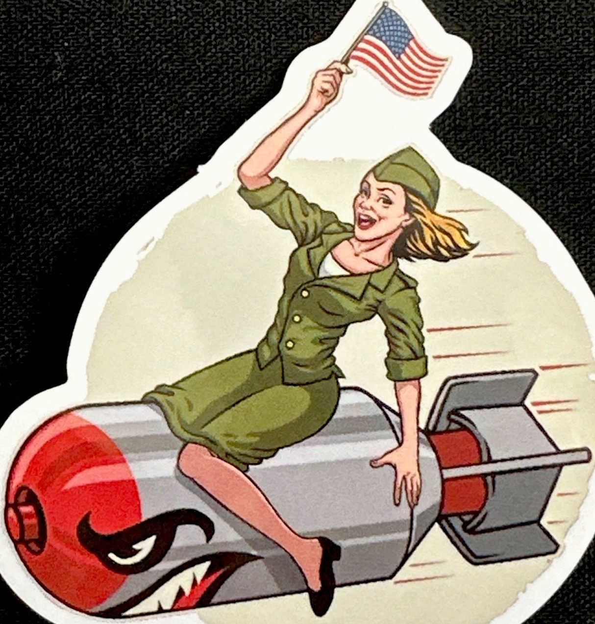 SEXY PINUP GIRL STICKER✨💋🦈💚🇺🇸💋✨2 3/4” x 2 1/2”✨GLOSSY✨CELEBRATE✨HAPPY✨💫