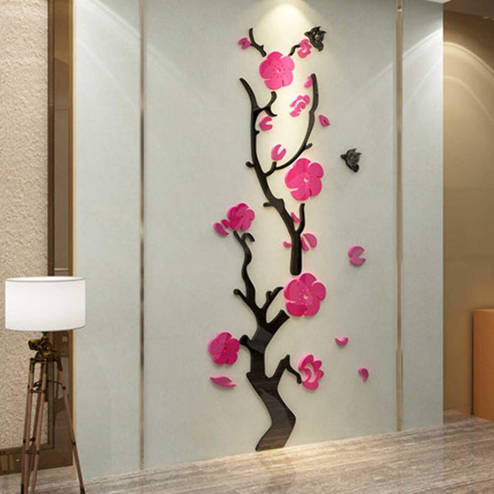 Plum Blossom Wall Stickers 3D Floral Mural Waterproof Acrylic Porch Decoration