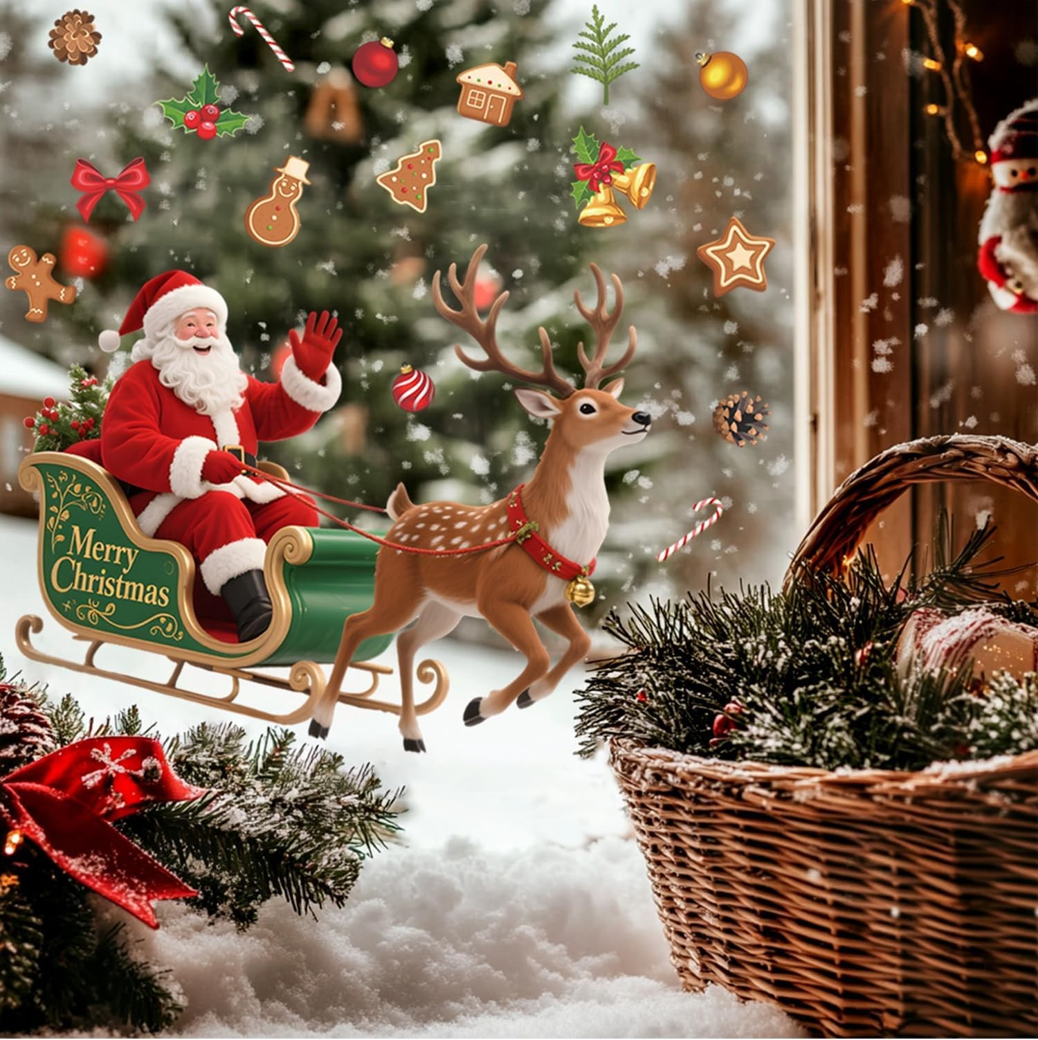 Santa Sleigh Christmas Wall Decals | Peel and Stick Holiday Decorations with …