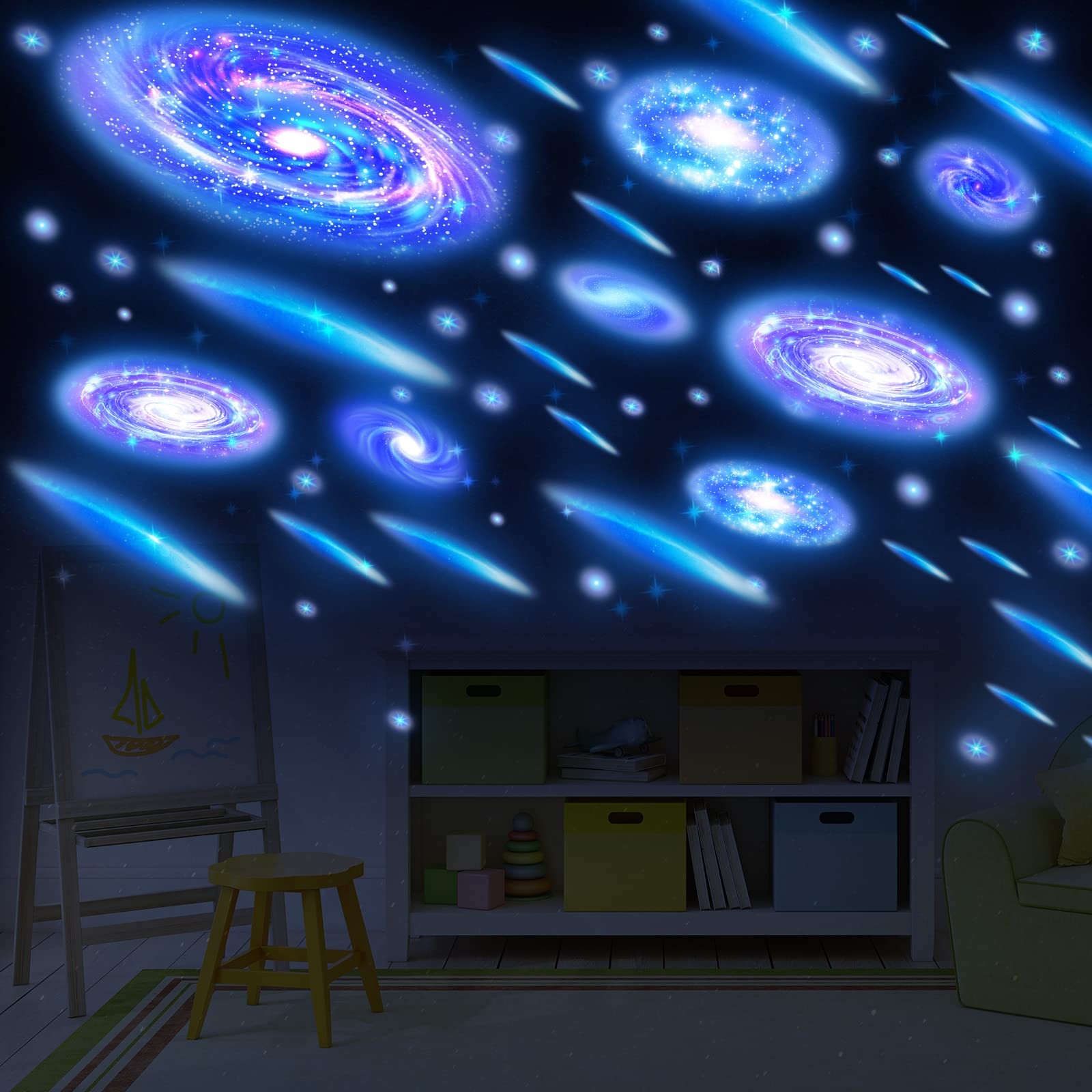 Spakon 289 Pcs Glow in The Dark Ceiling Stars for Stickers Galaxy Wall Blue