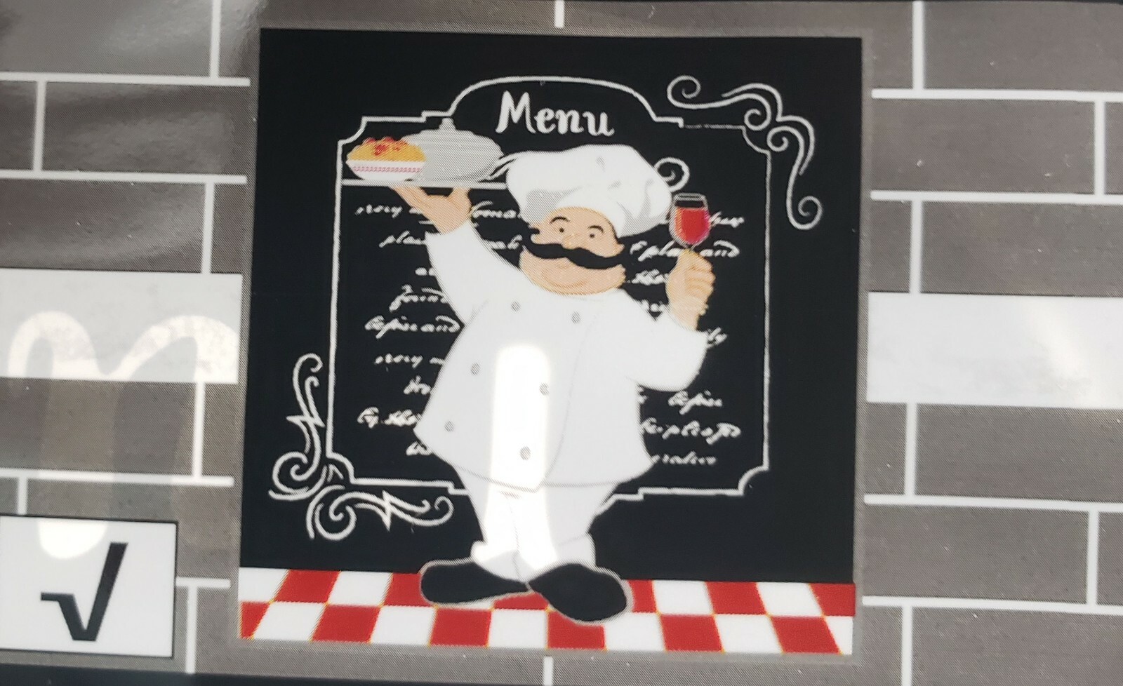 KITCHEN STOVE BACKSPLASH STICKER / WALL DECALl (30"x18") FAT CHEF, GR
