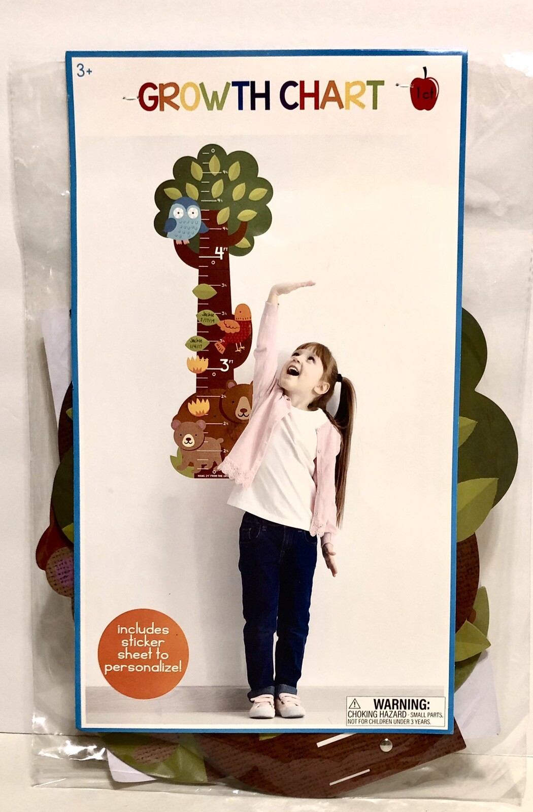 Kids Hanging Growth Chart (Tree With Birds and Animals) Decorative Stickers New