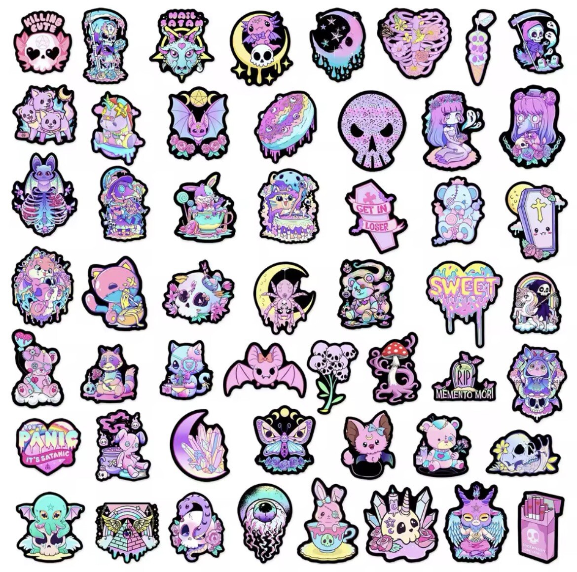 Cute Gothic Stickers 50pk Mixed Pastel Cute Goth Pink Fun Stickers