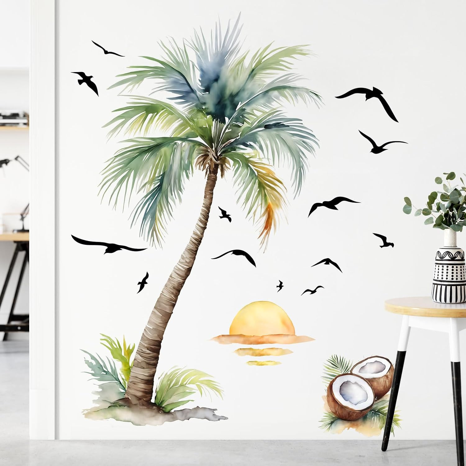 Tropical Palm Tree Wall Decals Peel and Stick Art for Nursery or Bedroom