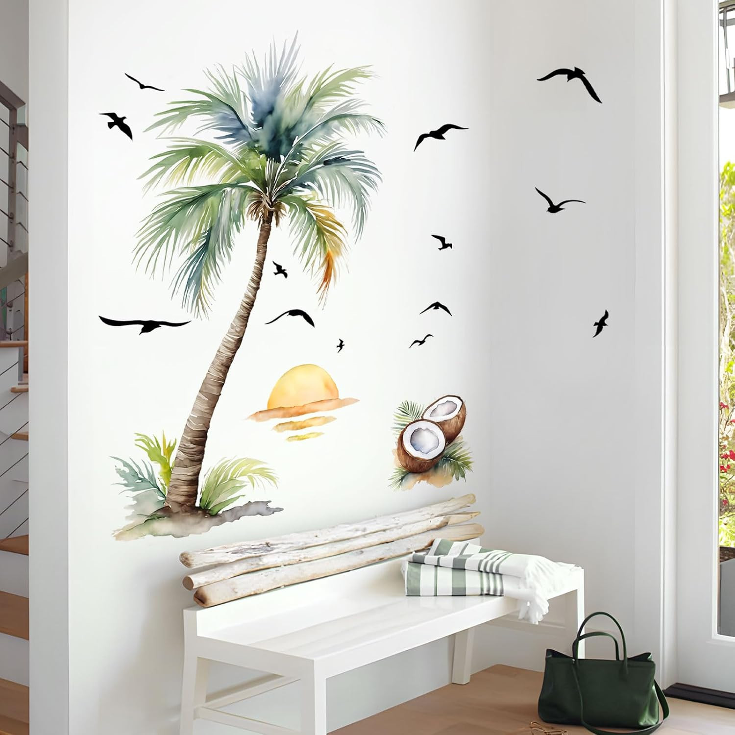 Tropical Palm Tree Wall Decals Peel and Stick Art for Nursery or Bedroom