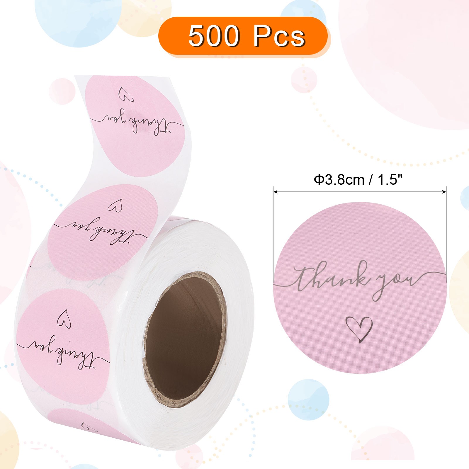 500 Pcs Thank You Stickers, 1.5" Self Adhesive Round Pink Style Q