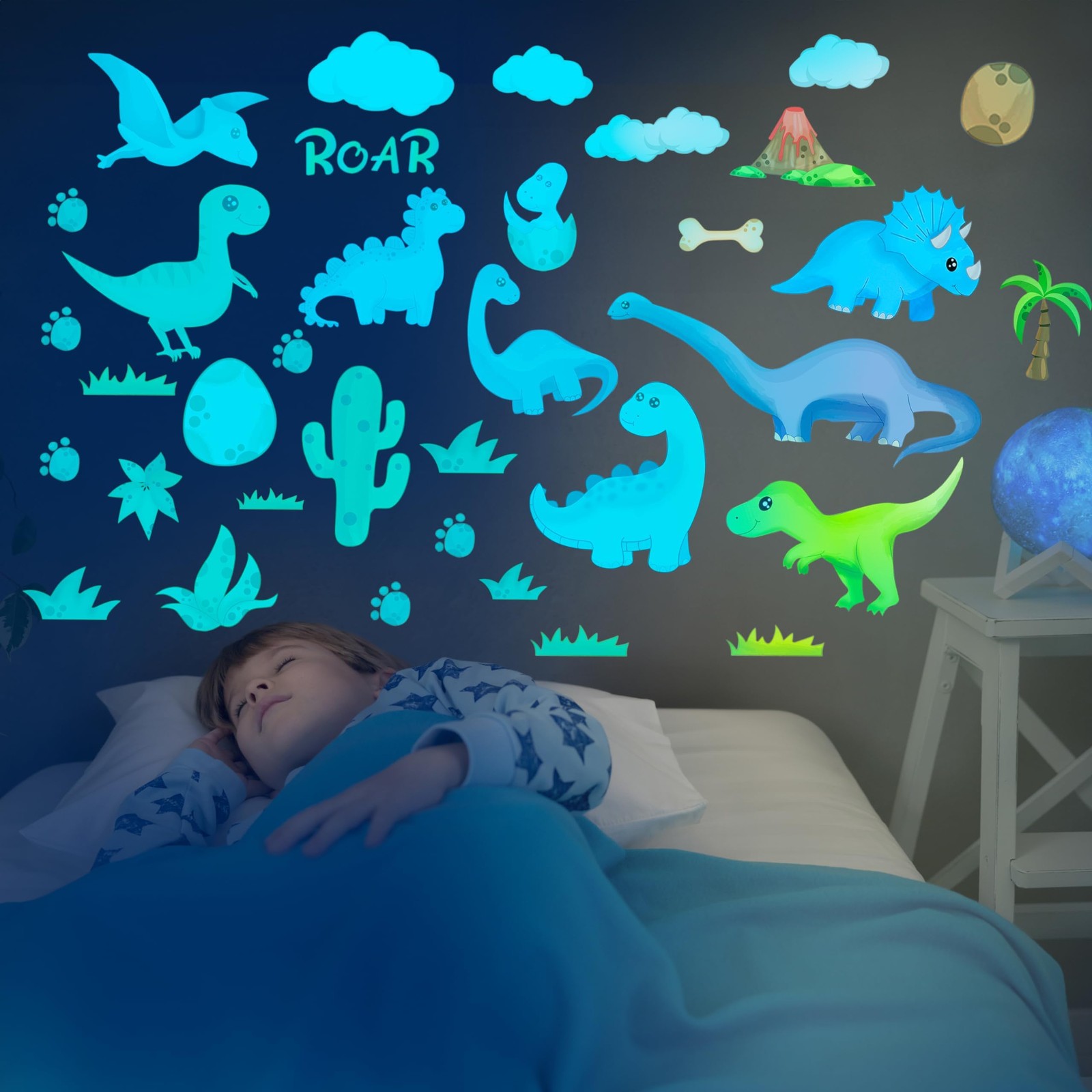 Dinosaur Room Decor,Glow in The Dark Dinosaur Wall Decals for Boys Bedroom, W…