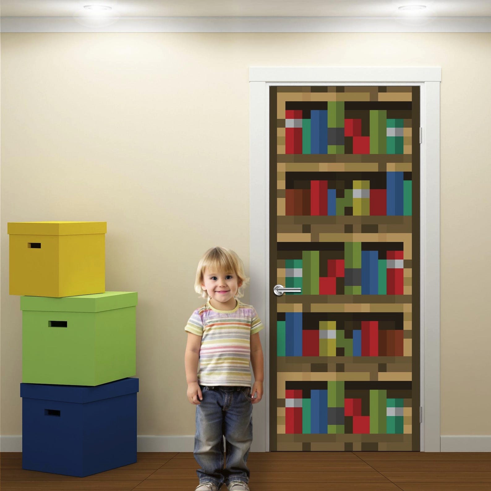 Pixel Door Mural, Video Game Sticker, Pixelized Kids Decor, 1 piece, Laminated