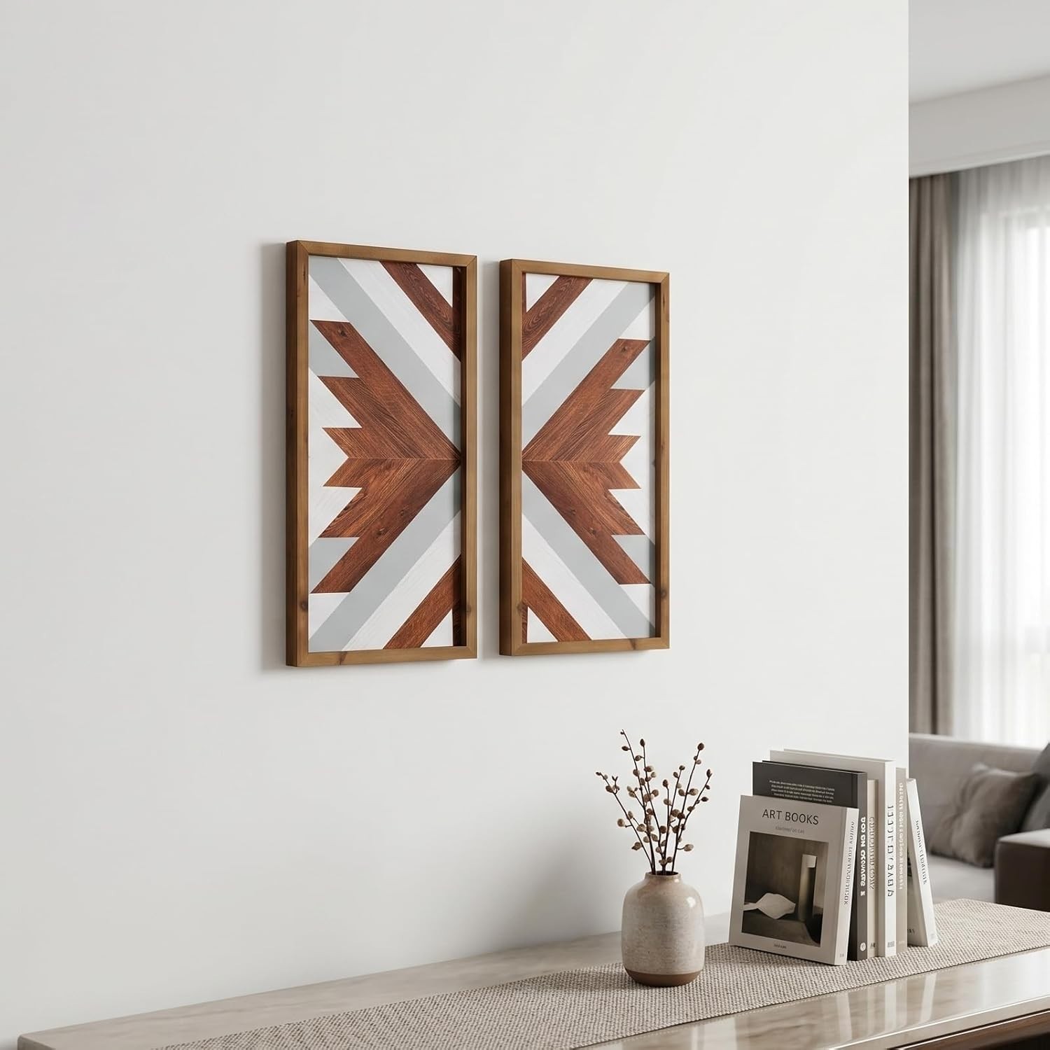 Rustic 2Pcs Aztec Wall Decor – Geometric Vintage Art for Modern Homes