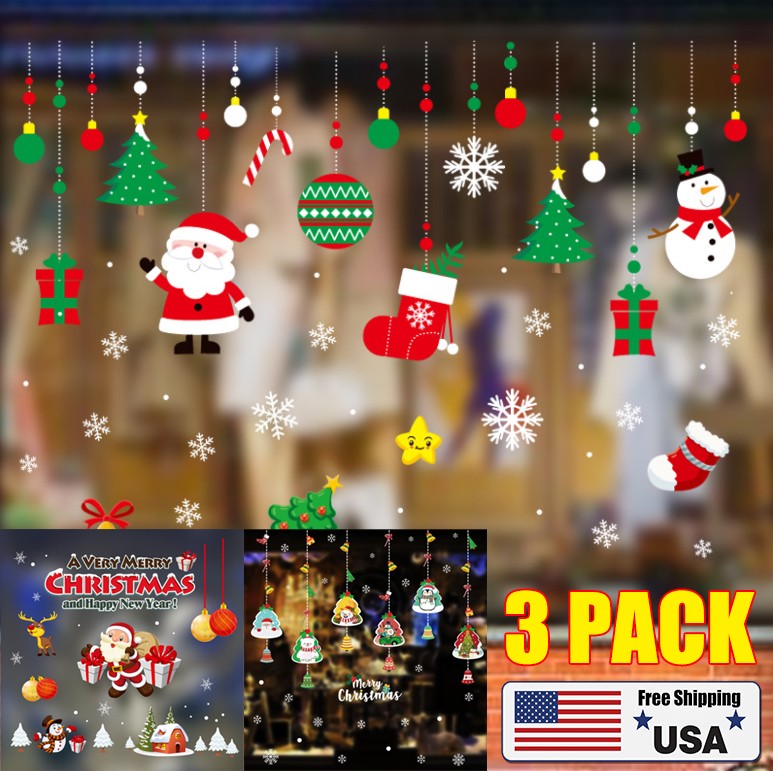 1/3x Removable Christmas Window Clings Decals Snowflake Santa Claus Showcase DIY