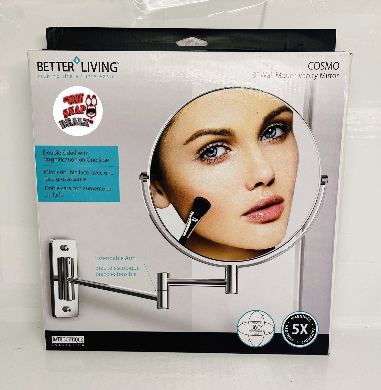 Better Living Products Cosmo 8" Wall Mount Mirror with Folding Arm, Chrome