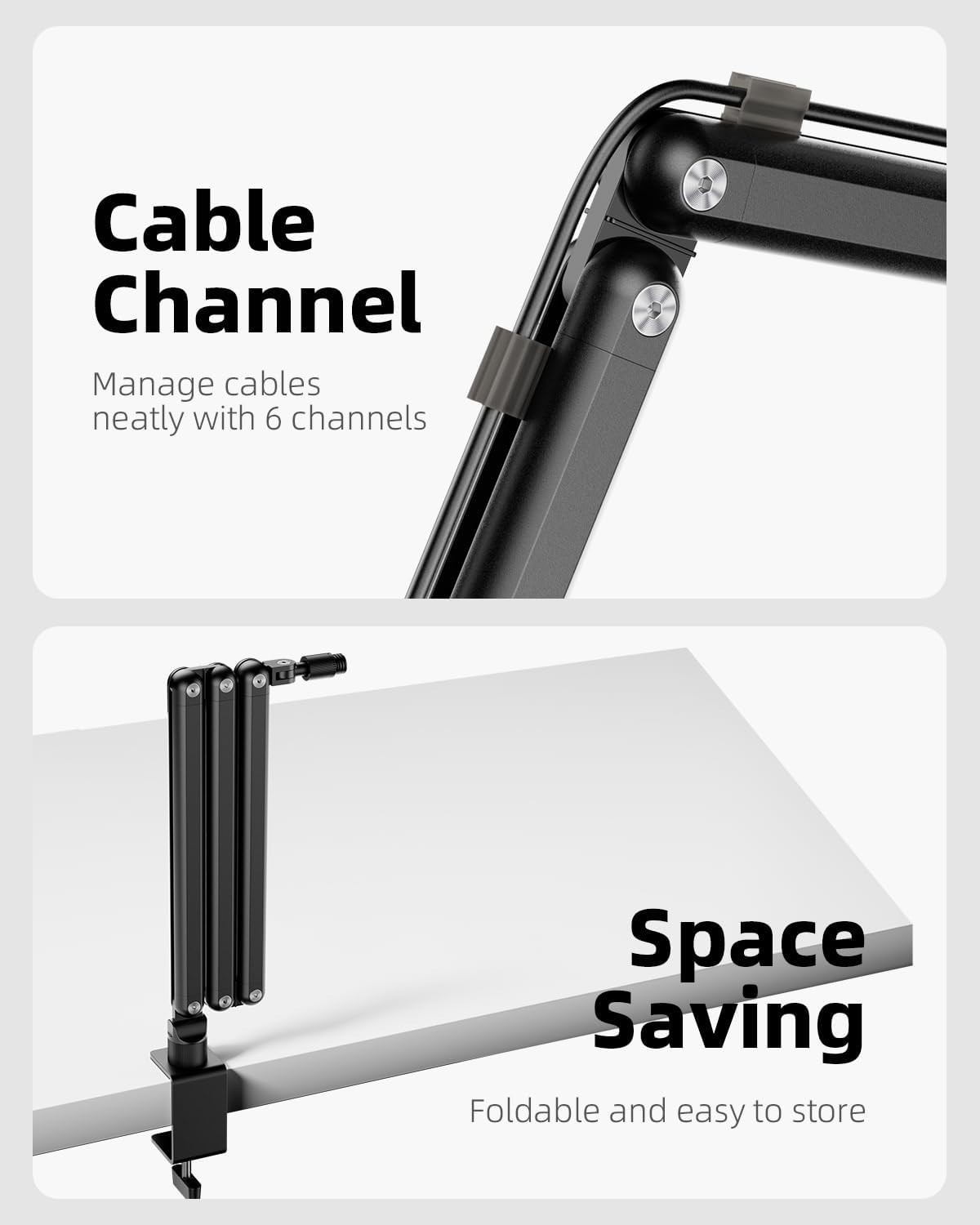 Mic Arm for Lightweight Mics, Microphone Arm Rotatable, Storable Desk Mic Stand