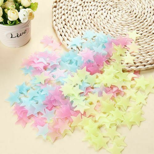 Multicolor 50 Star with 15 Heart 3D Glow In Dark Kid Baby Wall Plastic Stickers