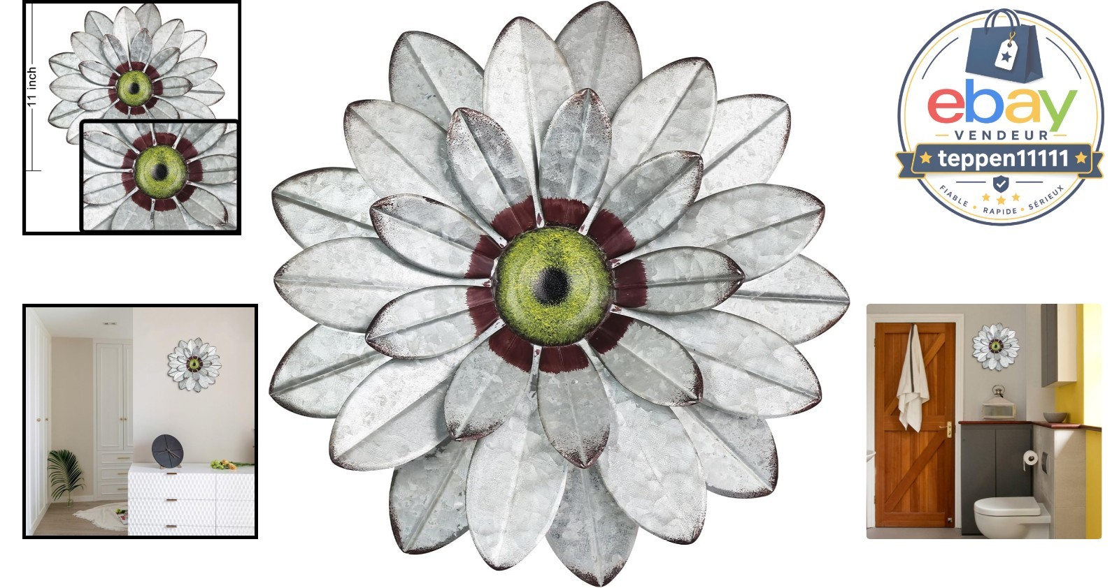 Metal Wall Decor Flower Art 11" Rustic Boho Bedroom Patio