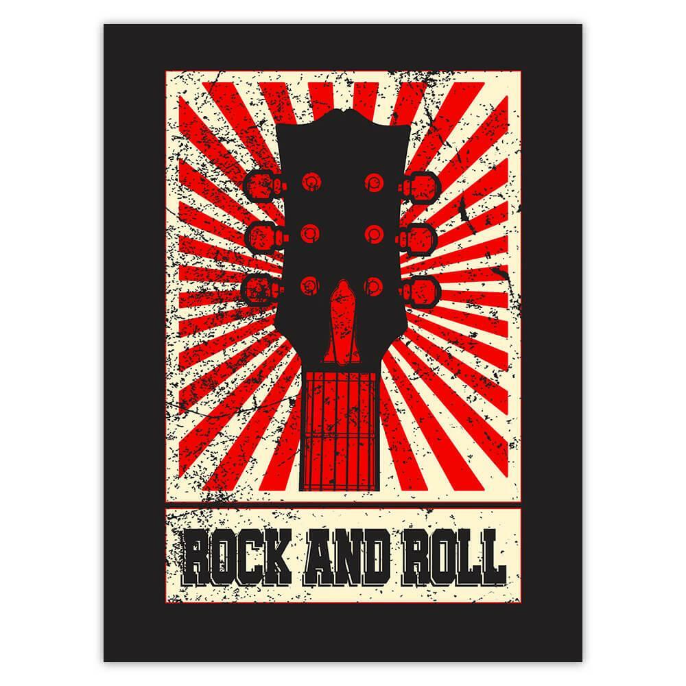 Gift Sticker : Rock And Roll Retro Wall Art Poster Guitar Rays Vintage Print