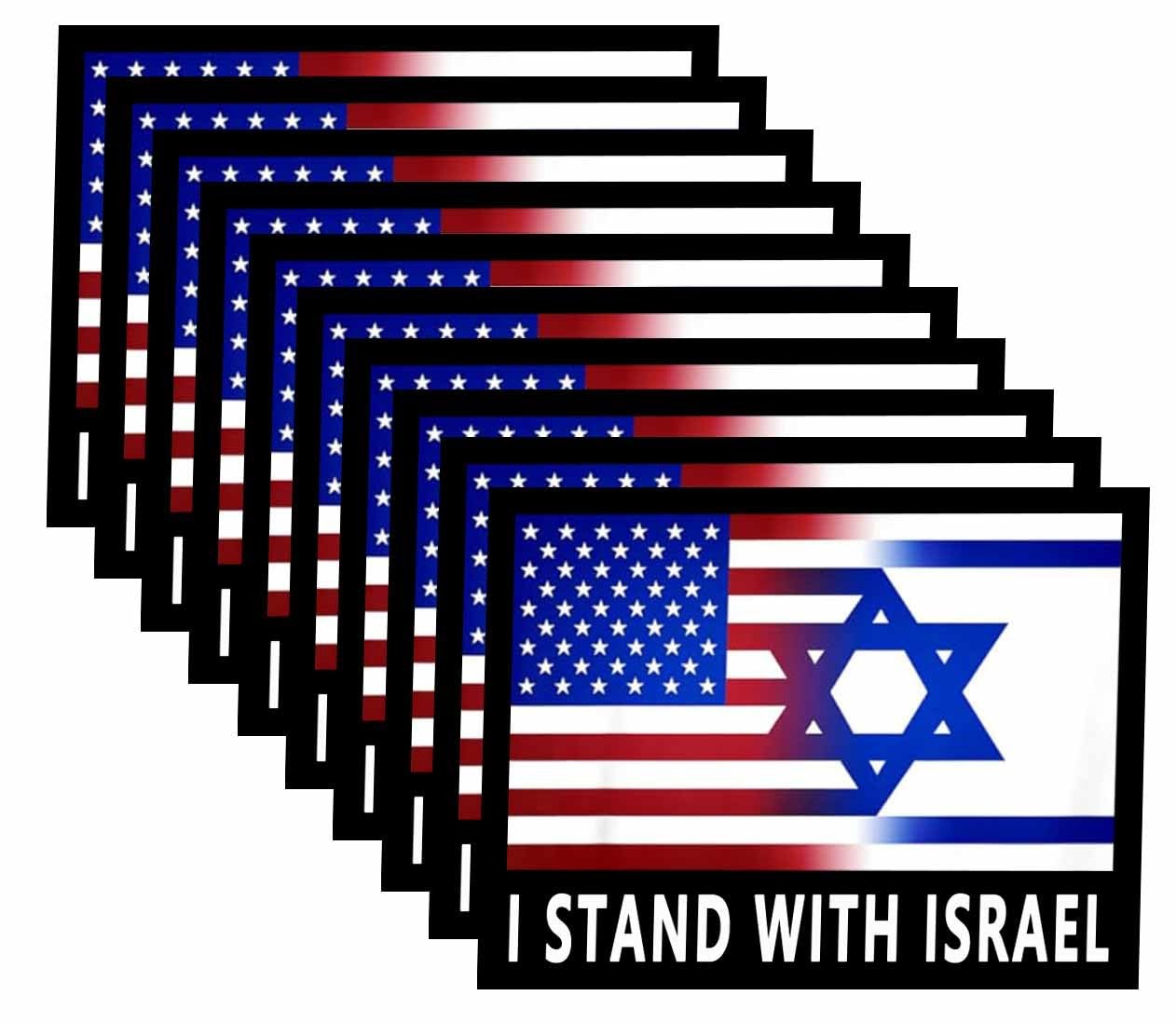 10 Pack I Stand with Israel American USA and Israel Flag Support Israel Stick…