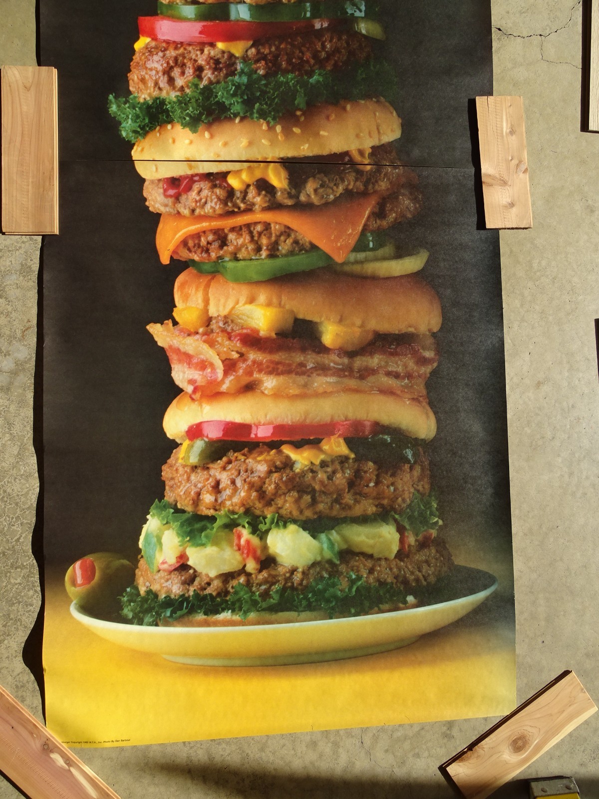 Delecious HUGE Towering Hamburger Photo Door Wall Mural Poster 82.5” X 34” nos