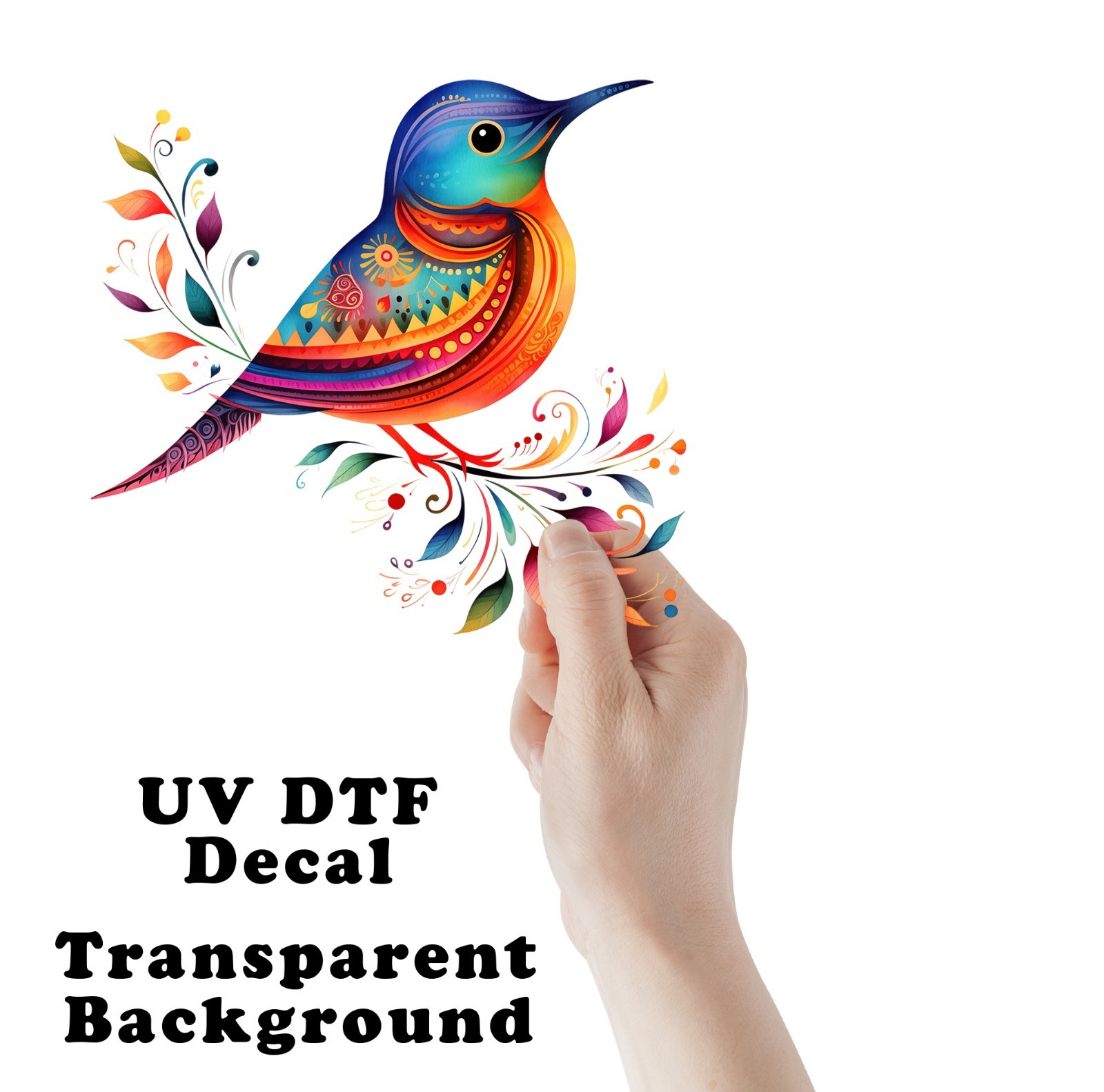 Colorful Doodle Bird UV DTF Transparent Sticker / Decal