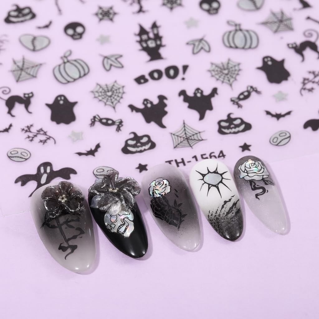 6 Sheets Halloween Nail Art Stickers, Ghost Decals 3D Horror Type1