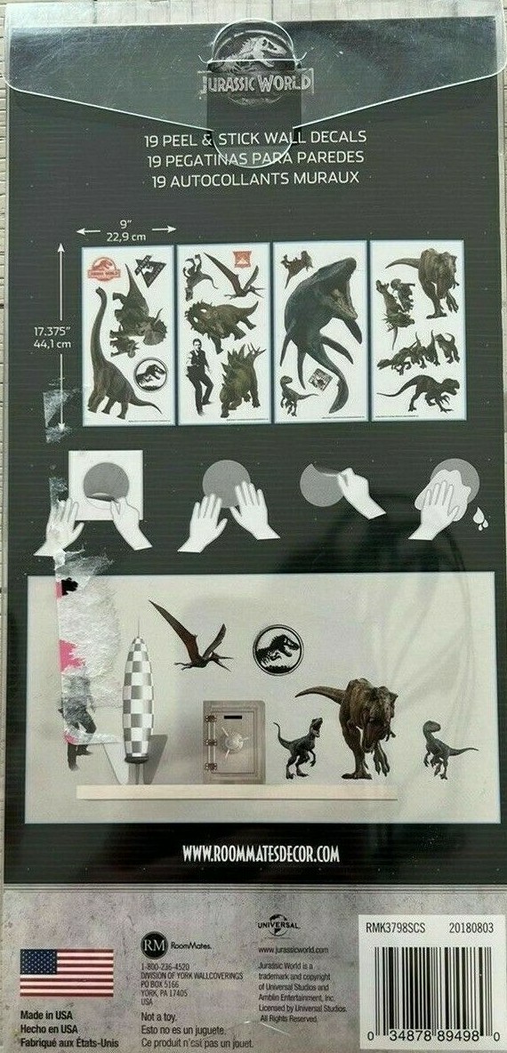 RoomMates RMK3798SCS JURASSIC WORLD Removable & Repositionable Wall Decals 19pc