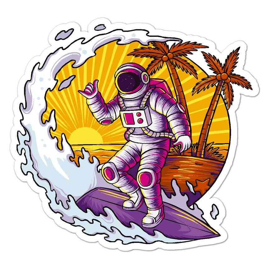 Astronaut Surfing, Vinyl Decal Sticker, Indoor Outdoor, 3 Sizes, #7913