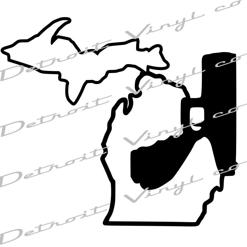 Michigan Holding Gun W/ UP , Murder Mitten, Michigan pistol Decal Sticker 6"x6"