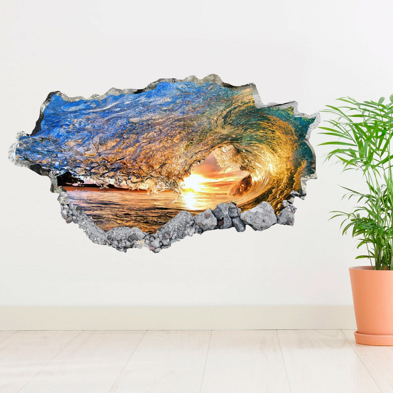 Beach Sunshine Coconut Tree 3D Smashed Wall Decor Removable Wall Decal Sticker