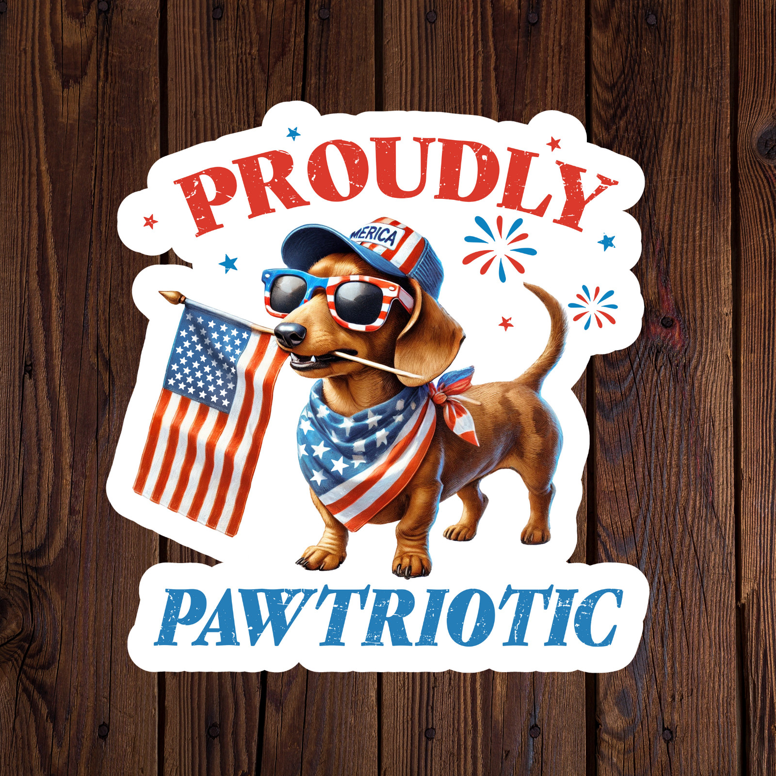 Dachshund proudly pawtriotic sticker vinyl decal patriotic American flag USA