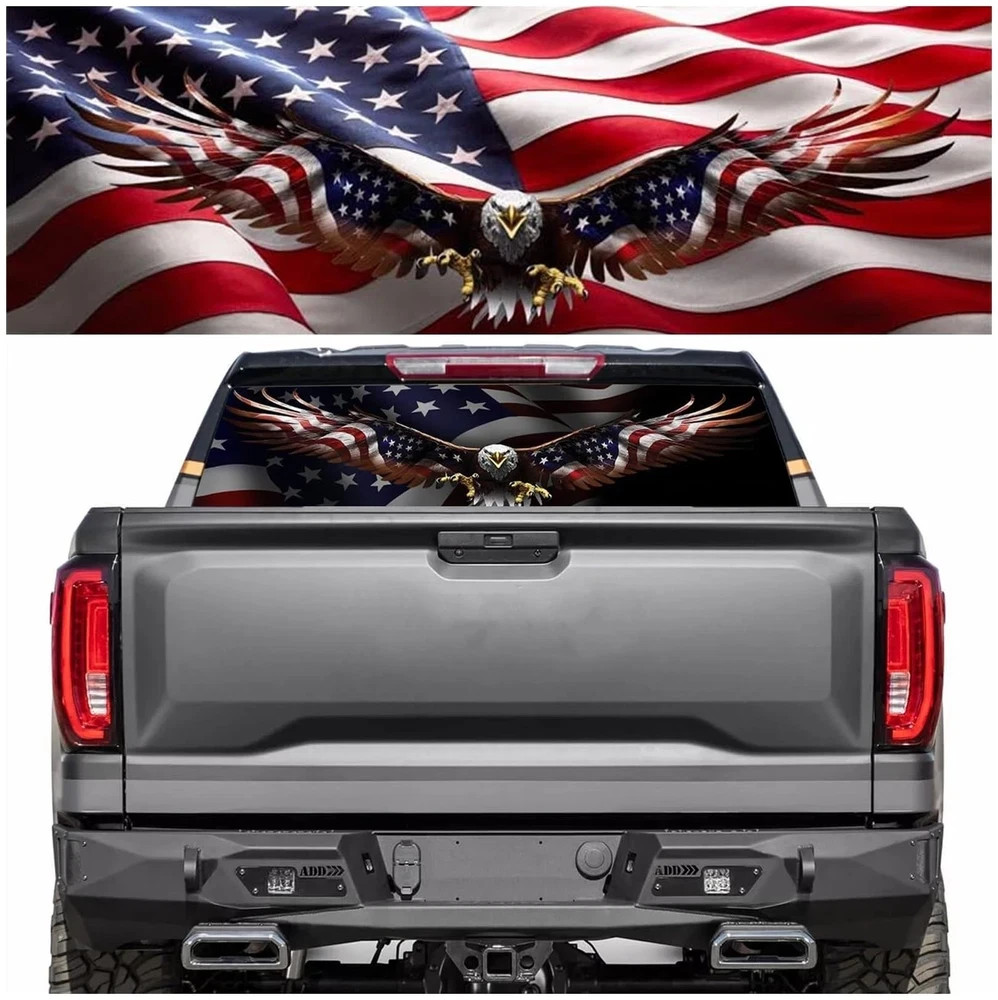 Vinyl American Eagle Flag Back Rear Window Decals 65×22" For Pickup Trucks SUV