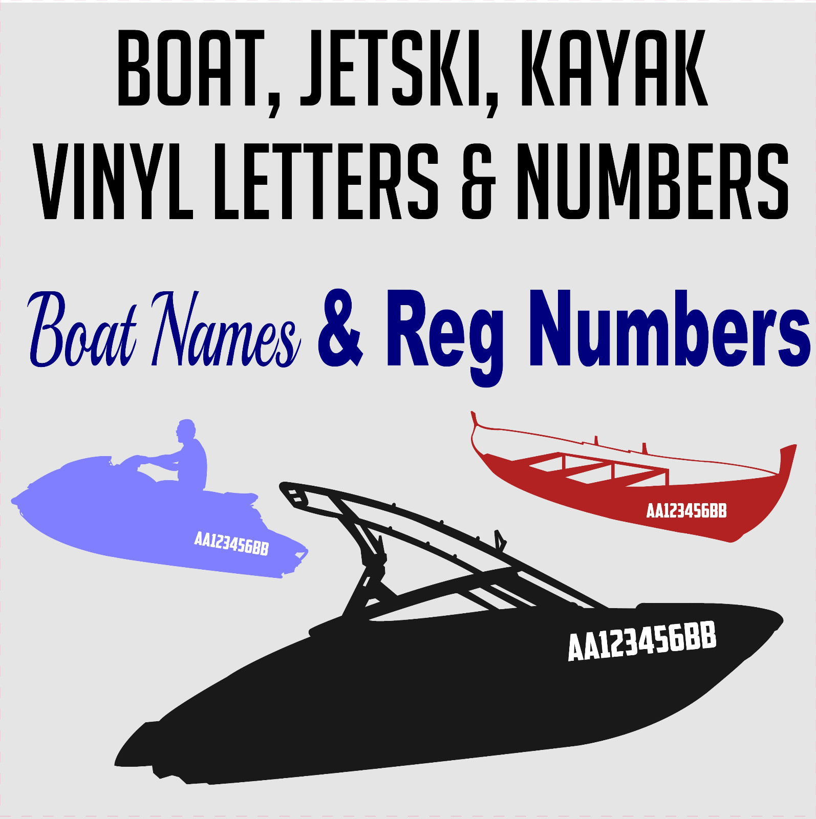 Boat Name Decals, Registration Numbers, Custom Boat Kayak Jetski Vinyl Lettering