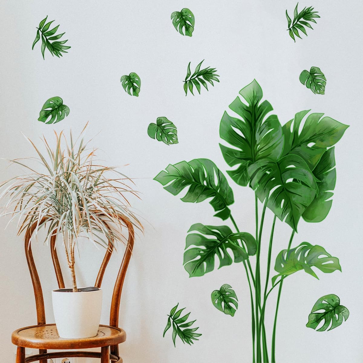 Palm Leaf Wall Decal Green Tropical Monstera Plant Leaves Wall Stickers Livin…