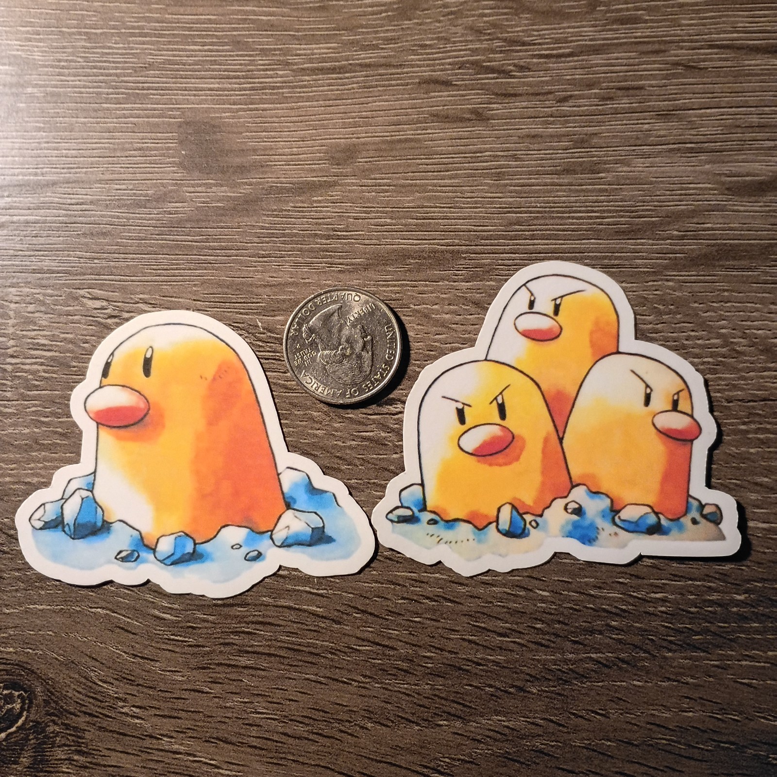 Gen 1 Diglett & Dugtrio Stickers – Vinyl, Waterproof, Die-cut – Red & Blue Art