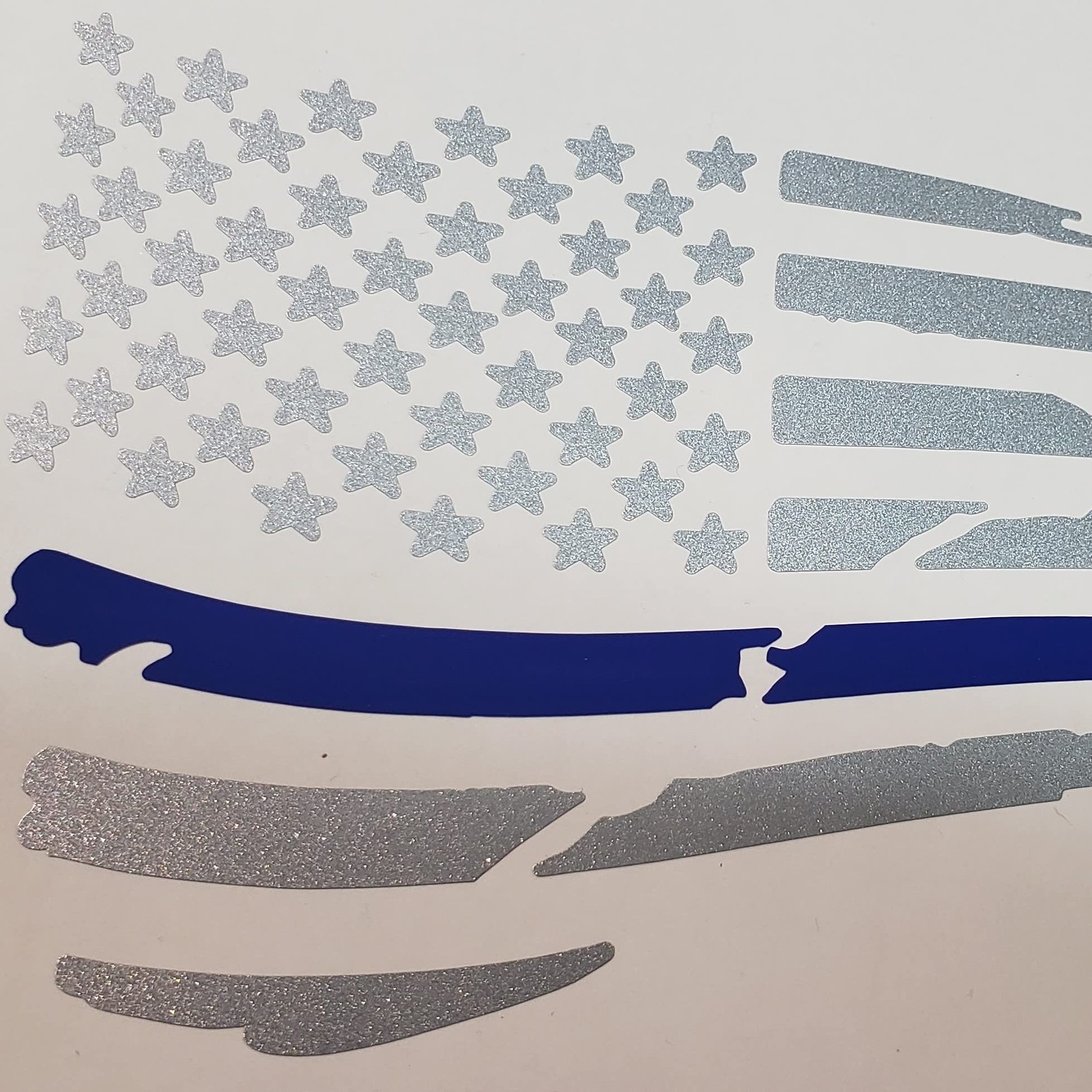 Thin Blue Line American Flag Decal w/Installation Kit (Metallic Silver)