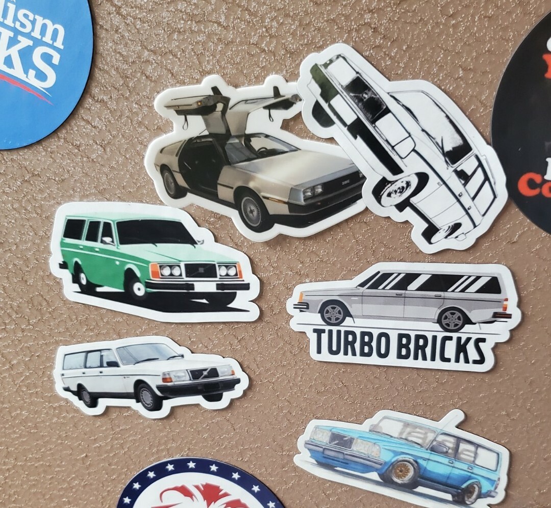 VOLVO 240 STICKERS, SAAB 900 STICKERS, Delorean Stickers – LOT of 13 RARE!!