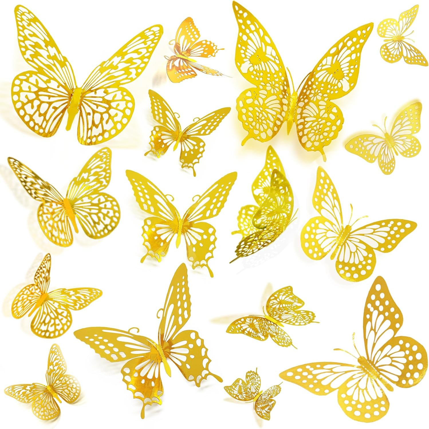 3D Laser Sivery Butterfly Wall Stickers – 48 Pcs with 4 Styles & 3 Sizes, Remova