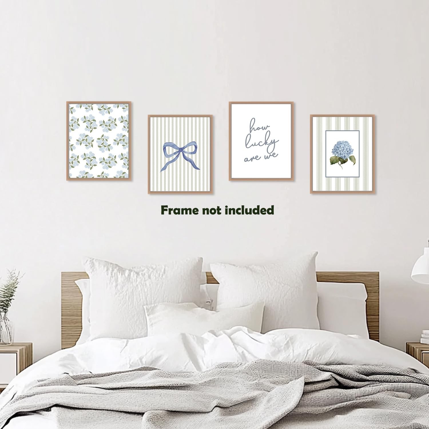 Pleonox Sage Green Preppy Coquette Blue Bow Hydrangea Floral Wall Art Prints …