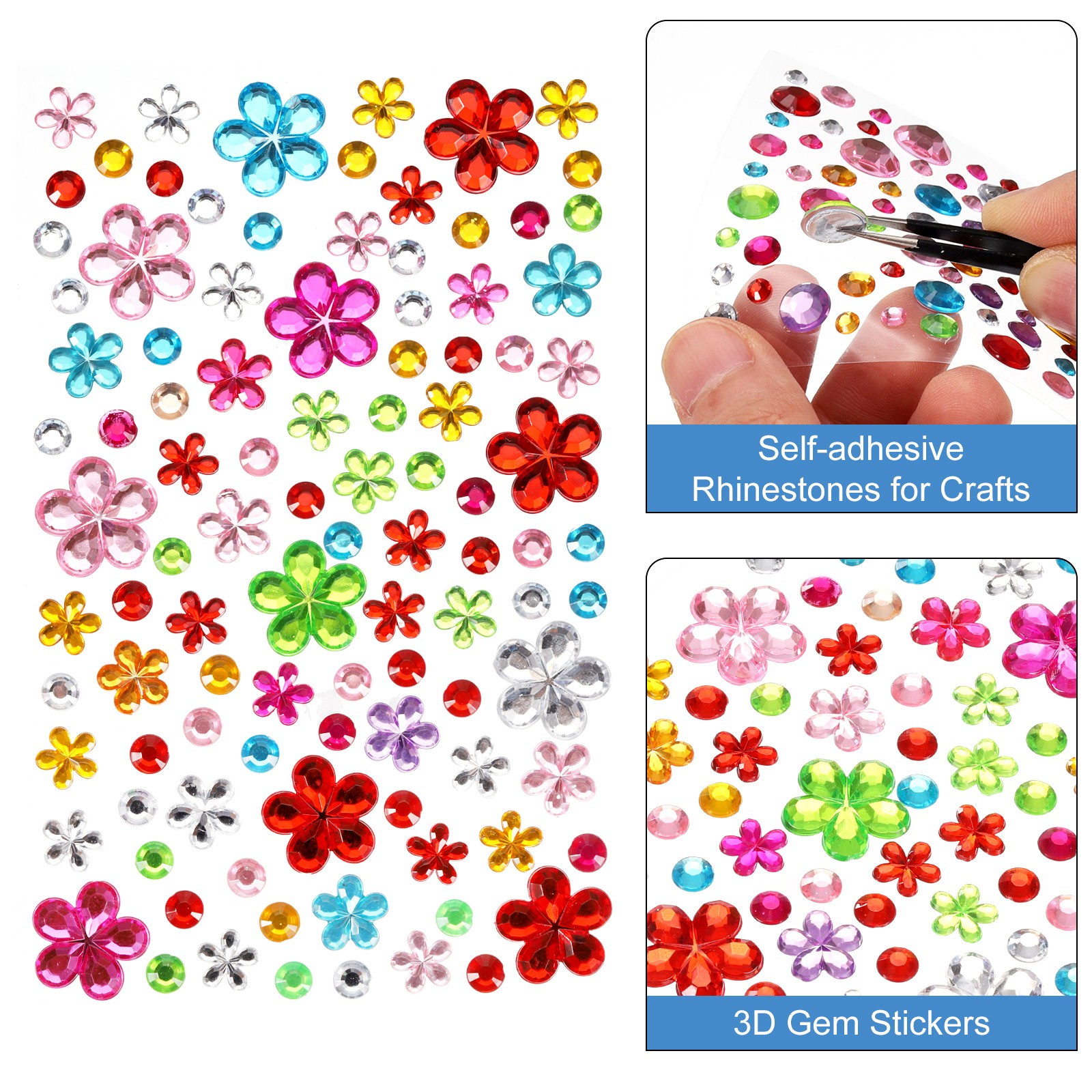 505Pcs Gems Stickers 5 Sheet Flower Rhinestone Stickers Multicolor