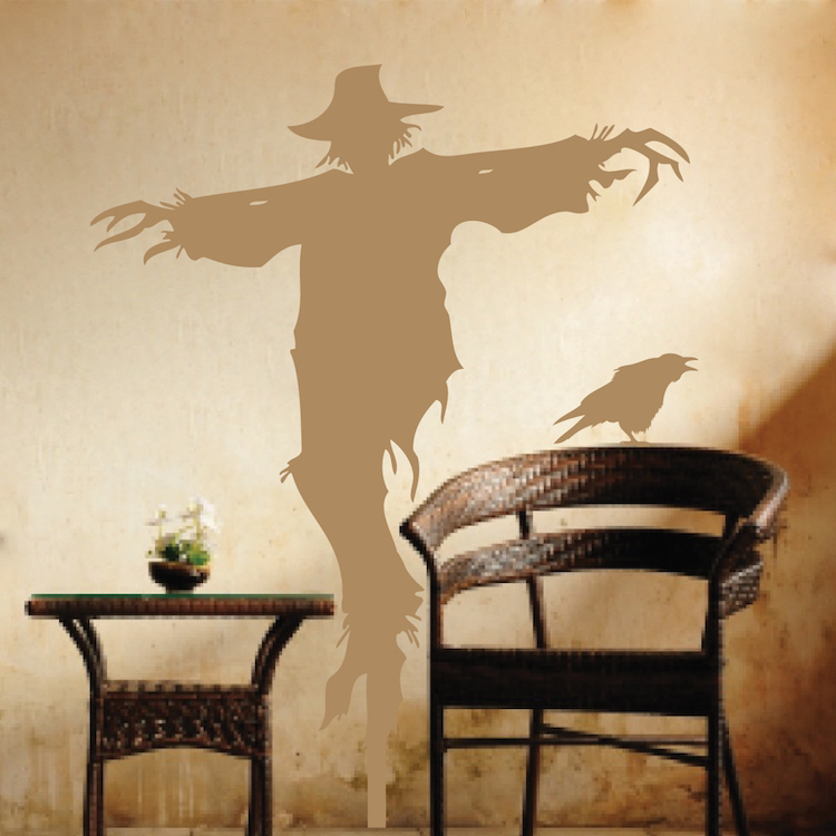 Scarecrow With Crow Decal Halloween Window Stickers Halloween Decorations, h65