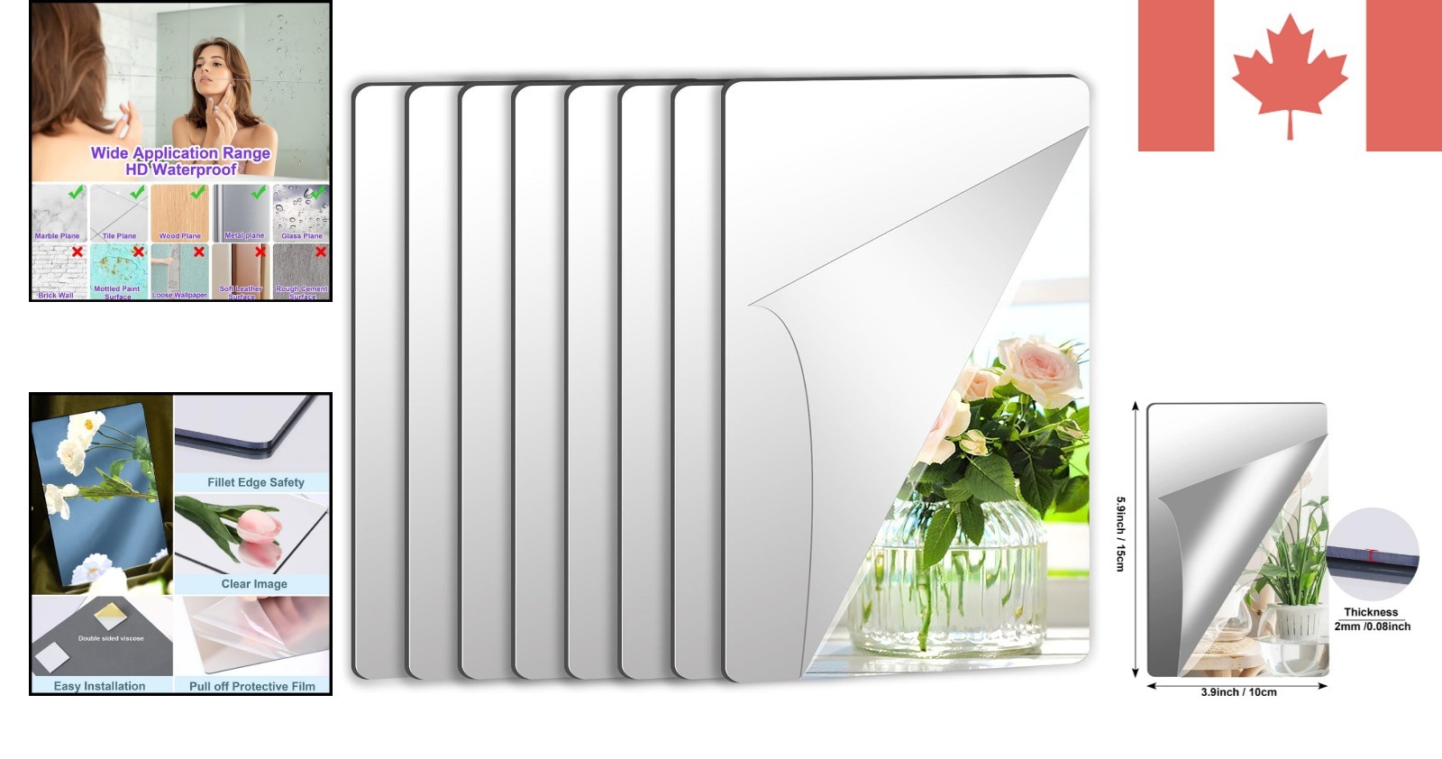 Flexible 8-Pack Acrylic Mirror Sheets, 4×6 Inches – Chic Wall Stickers