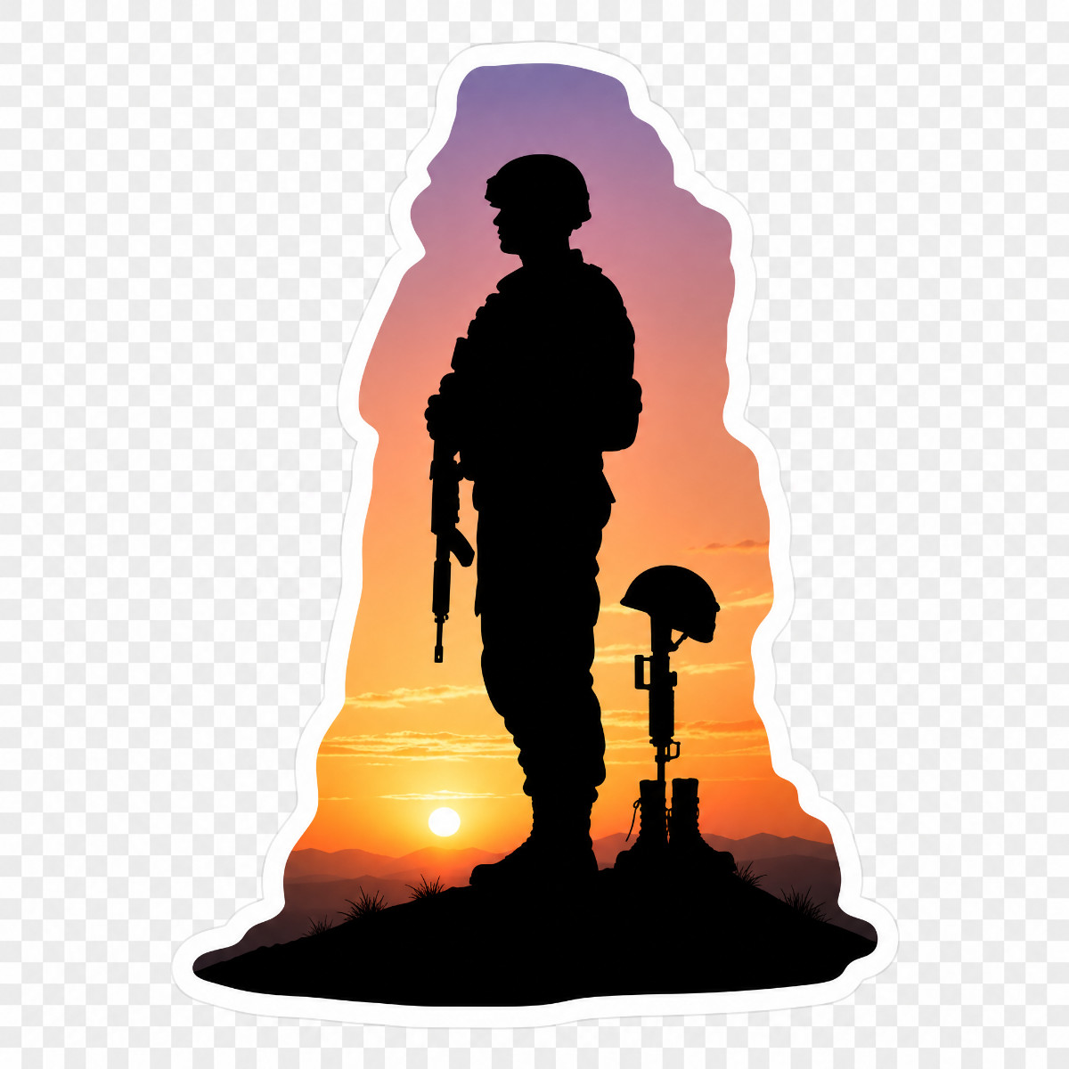3 inch Fallen Soldier Memorial Sticker Military Sunset Tribute Veteran Decal