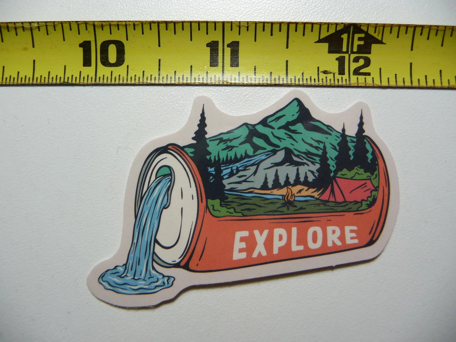 INTERESTING ALUMINUM CAN SCENE SMALL STICKER DECAL HIKING CAMPING WOODS PARK