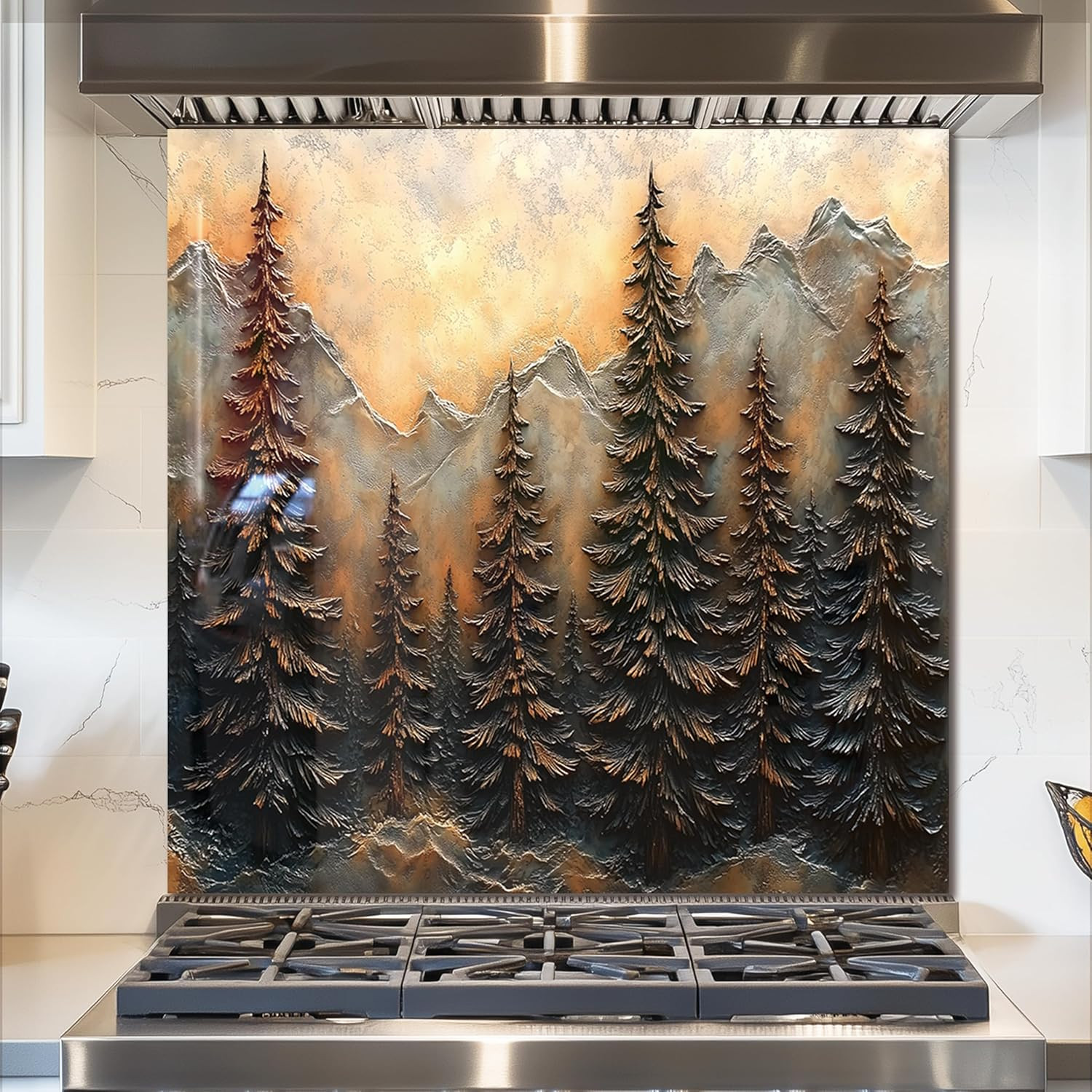 Tree of Life,Tempered Glass Backsplash for Kitchen behind Stove,Easy to Clean Ki