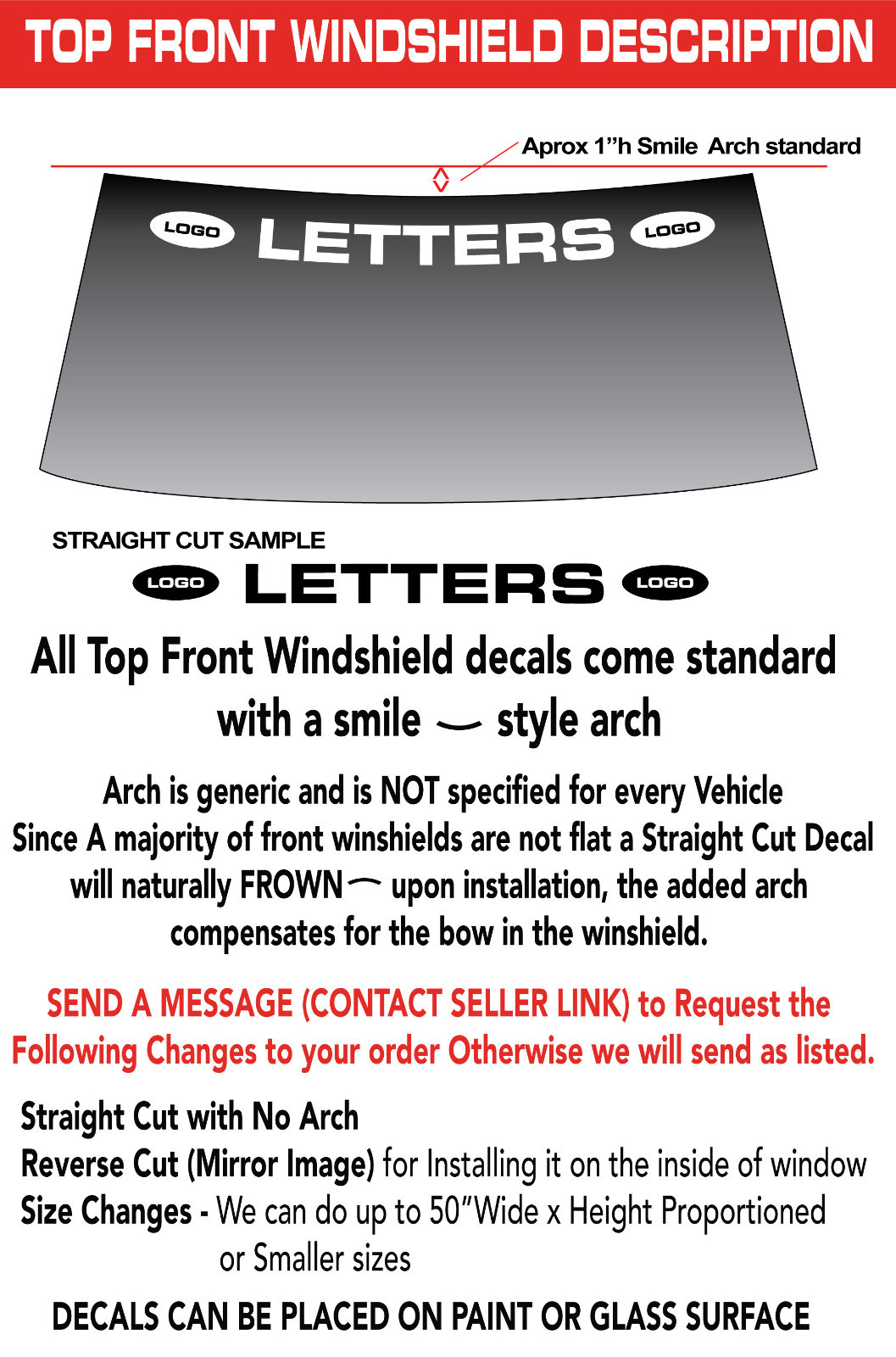 PONTIAC "WORD" WINDSHIELD DECAL STICKER 44"w x4"h in ANY 1 COLOR
